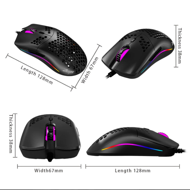 ZELOTES C7 7-buttons RGB Lighting Hollow Computer Office Wired Mouse, C7