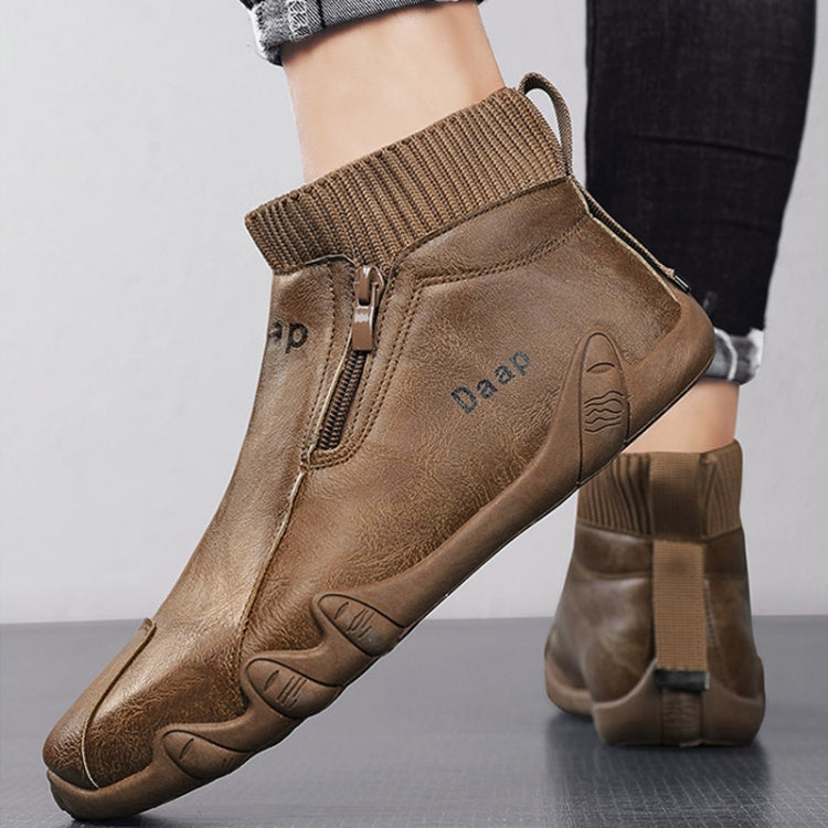 Men Trend Socks Shoes High Top Outdoor Anti-slip Casual Sneakers Leather Work Shoes, 39, 40, 41, 42, 43, 44, 45
