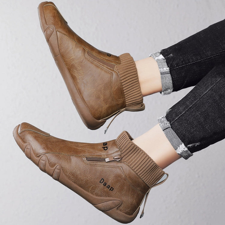 Men Trend Socks Shoes High Top Outdoor Anti-slip Casual Sneakers Leather Work Shoes, 39, 40, 41, 42, 43, 44, 45