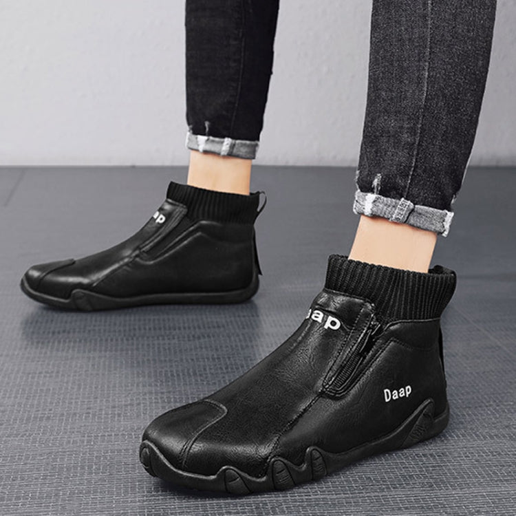 Men Trend Socks Shoes High Top Outdoor Anti-slip Casual Sneakers Leather Work Shoes, 39, 40, 41, 42, 43, 44, 45