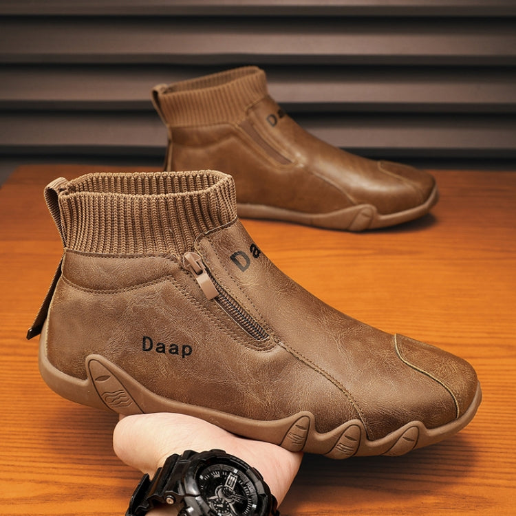 Men Trend Socks Shoes High Top Outdoor Anti-slip Casual Sneakers Leather Work Shoes, 39, 40, 41, 42, 43, 44, 45