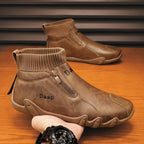 Men Trend Socks Shoes High Top Outdoor Anti-slip Casual Sneakers Leather Work Shoes, 39, 40, 41, 42, 43, 44, 45