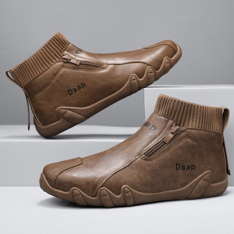 Men Trend Socks Shoes High Top Outdoor Anti-slip Casual Sneakers Leather Work Shoes, 39, 40, 41, 42, 43, 44, 45