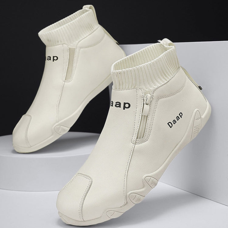 Men Trend Socks Shoes High Top Outdoor Anti-slip Casual Sneakers Leather Work Shoes, 39, 40, 41, 42, 43, 44, 45