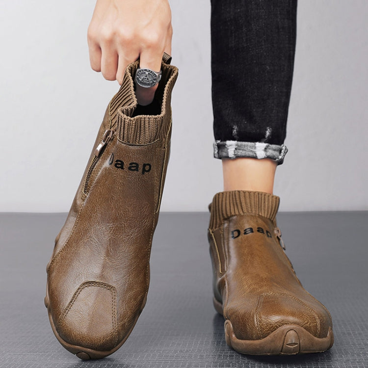 Men Trend Socks Shoes High Top Outdoor Anti-slip Casual Sneakers Leather Work Shoes, 39, 40, 41, 42, 43, 44, 45