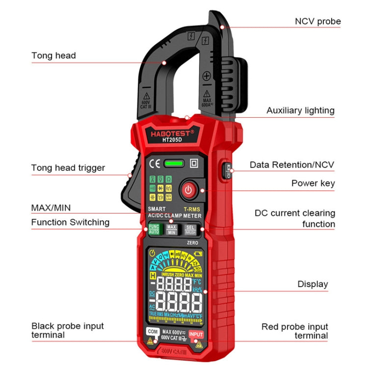 HABOTEST HT205D Clamp Intelligent Anti-Burning Multi-Function High Precision Digital Multimeter, HT205D