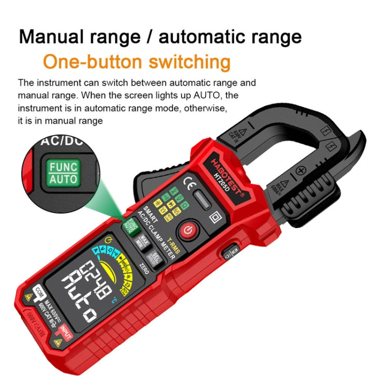 HABOTEST HT205D Clamp Intelligent Anti-Burning Multi-Function High Precision Digital Multimeter, HT205D
