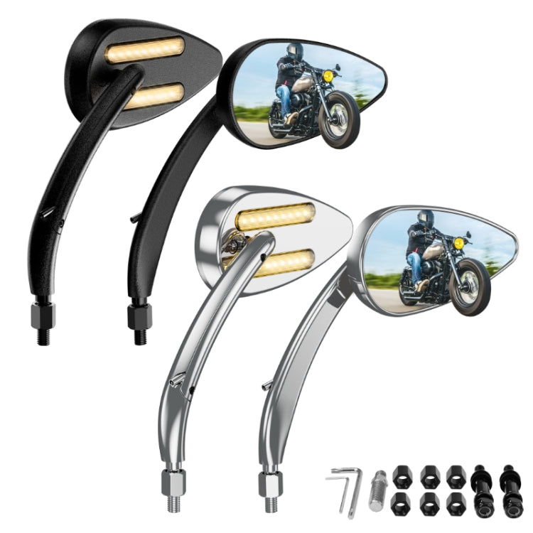 FLYQUICK Motorcycle LED Rearview Mirror With Light, Black, Electroplating