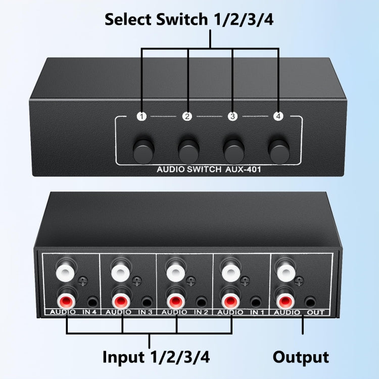 4 In 1 Out  3.5mm + RCA Audio Switcher 4 Channels Audio Converter, AUX -401