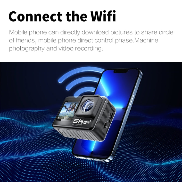 5K/30FPS WIFI HD Anti-Shake Remote Touch Dual-Screen IP68 Waterproof Sports Camera, Microphone Version