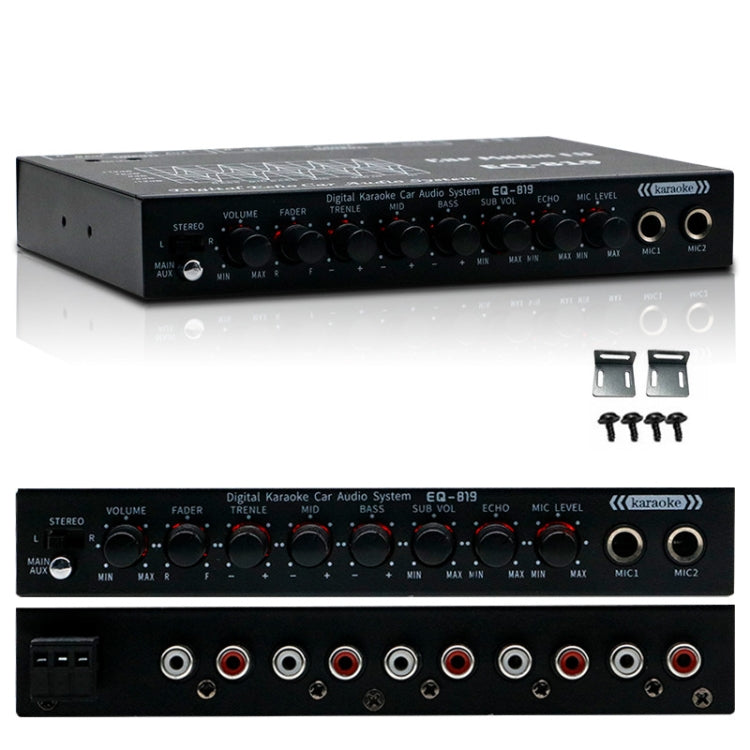 EQ-819 Car Audio Equalizer EQ Tuning Crossover Amplifier Supports Dual Microphone Input Reverberation Adjustment, EQ-819
