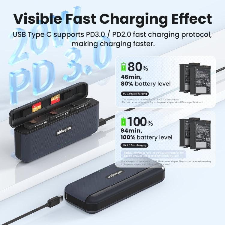 For DJI Osmo 360/Action 5 Pro aMagisn Battery Charger Fast Charging Box Storage Compartment, AA19
