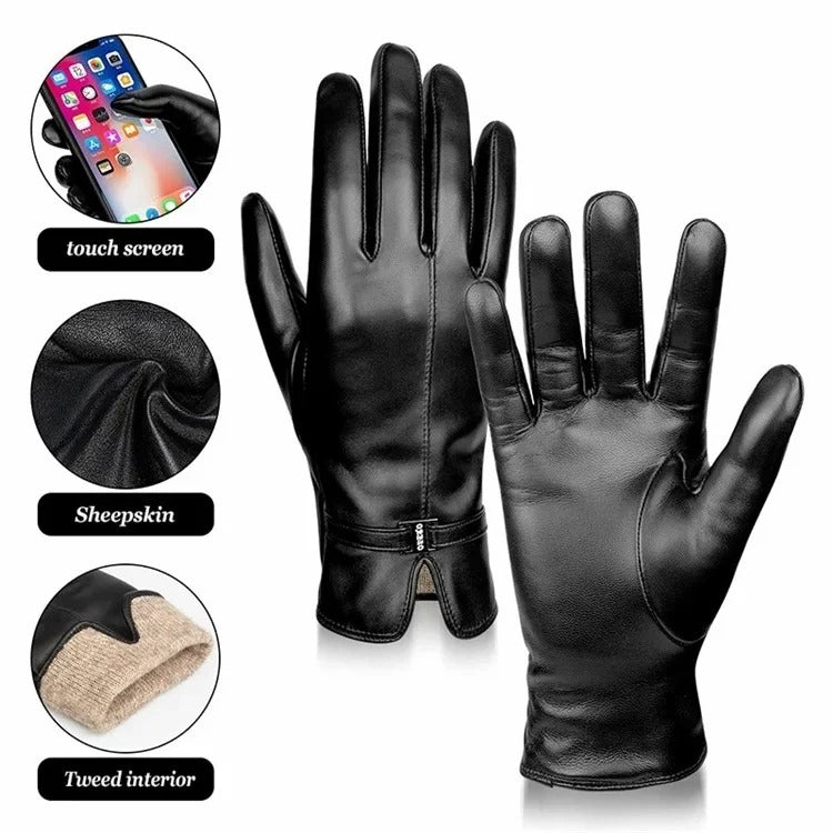 Women Sheepskin Wool Fleece Lined Windproof Warm Gloves Touchscreen Thick Snow Driving Gloves, S, M, L, XL