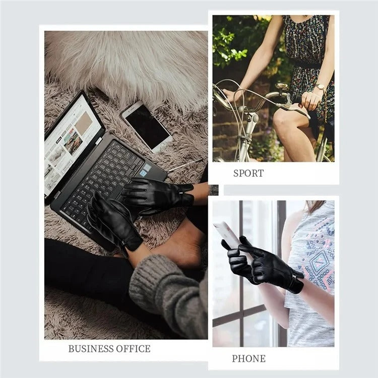 Women Sheepskin Wool Fleece Lined Windproof Warm Gloves Touchscreen Thick Snow Driving Gloves, S, M, L, XL