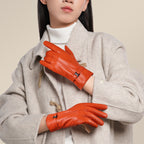 OZERO Women Sheepskin Warm Gloves with Fleece Lining Split Finger Elasticated Gloves, M, L