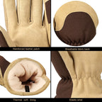 Deerskin Leather Thick Thermal Gloves for Working in Cold Weather, M, L, XL