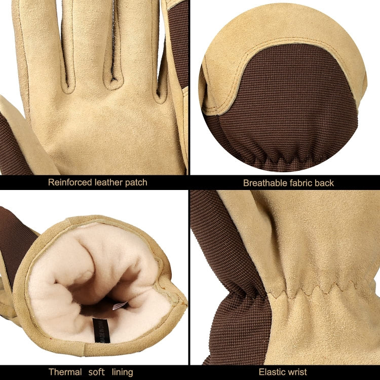 Deerskin Leather Thick Thermal Gloves for Working in Cold Weather, M, L, XL