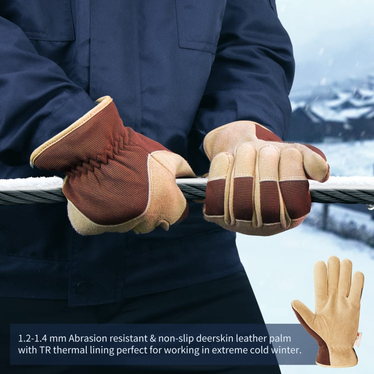 Deerskin Leather Thick Thermal Gloves for Working in Cold Weather, M, L, XL