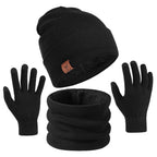 OZERO Plain Warm Wool Hat Scarf Gloves 3 In 1 Set For Men And Women