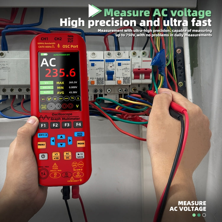 BSIDE O9 Digital Handheld Dual Channel 50MHz Oscilloscope Signal Source Multimeter, With Single Oscilloscope Probe (Red), With Dual Oscilloscope Probe (Red)