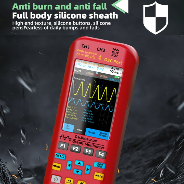 BSIDE O9 Digital Handheld Dual Channel 50MHz Oscilloscope Signal Source Multimeter, With Single Oscilloscope Probe (Red), With Dual Oscilloscope Probe (Red)