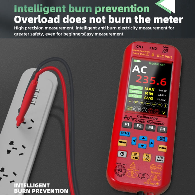 BSIDE O9 Digital Handheld Dual Channel 50MHz Oscilloscope Signal Source Multimeter, With Single Oscilloscope Probe (Red), With Dual Oscilloscope Probe (Red)