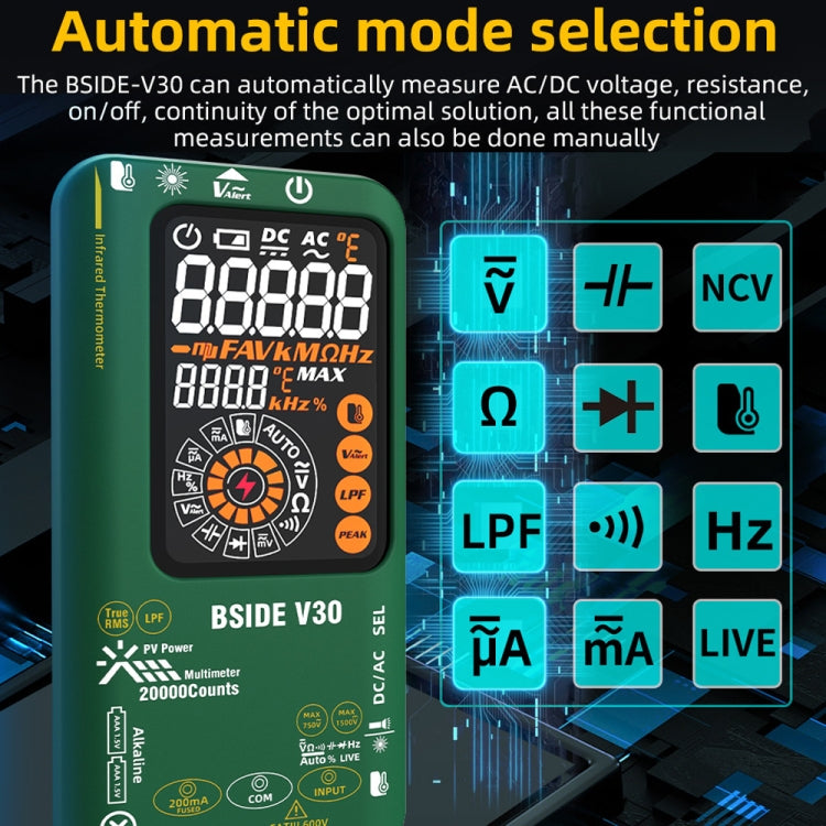 Intelligent Colorful Screen PV Multimeter Infrared Thermometer, V30 (Green)