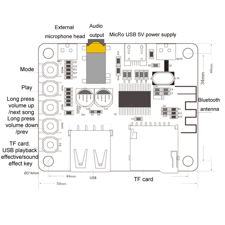 Bluetooth MP3 Decoder Module Audio Receiver Board Decoder Playback With USB TF Card Preamp Output, Bluetooth MP3 Decoder Module