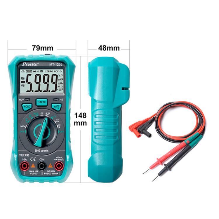 ProsKit MT-1236-C 3-5/6 True-RMS Digital Multimeter For ACA, ACV, DCA, DCV, Frequency, Cycle Duty, Diode Test, MT-1236-C