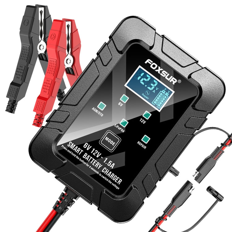 FOXSUR 6V/12V 1.5A Lawn Mower Motorcycle Lead Acid Battery SAE Plug Charger, US Plug, EU Plug