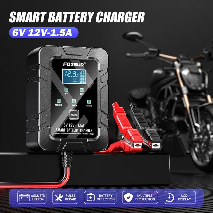 FOXSUR 6V/12V 1.5A Lawn Mower Motorcycle Lead Acid Battery SAE Plug Charger, US Plug, EU Plug