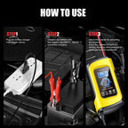 FOXSUR 12V8A SUV Car Motorcycle Intelligent Repair Type Lead-acid Battery Charger, EU Plug, US Plug, UK Plug