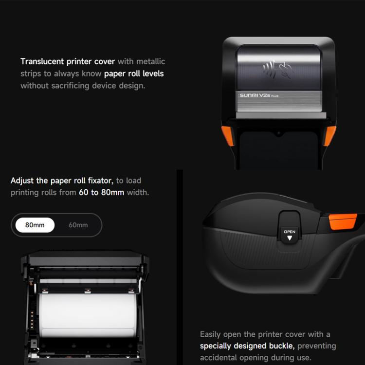 SUNMI V2s PLUS Handheld Cash Register With 80mm Printer Intelligent Mobile Terminal, 2+16G Standard, 3+32G Scanner