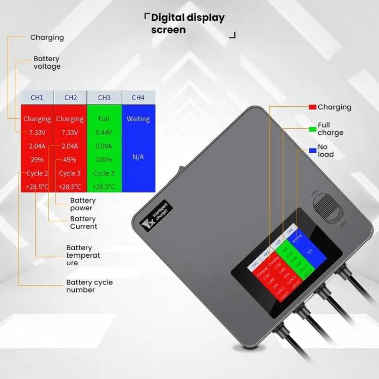 For DJI Mini 4 Pro / Mini 3 Pro / Mini 3 Color Screen Digital Display Four-Way Charger Battery Manager, US Plug, EU Plug, AU Plug, UK Plug
