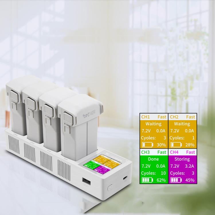For DJI Mini 4 Pro / Mini 3 Pro / Mini 3 YX Four-Way Color Screen Charger Battery Manager, Mini Four-Way