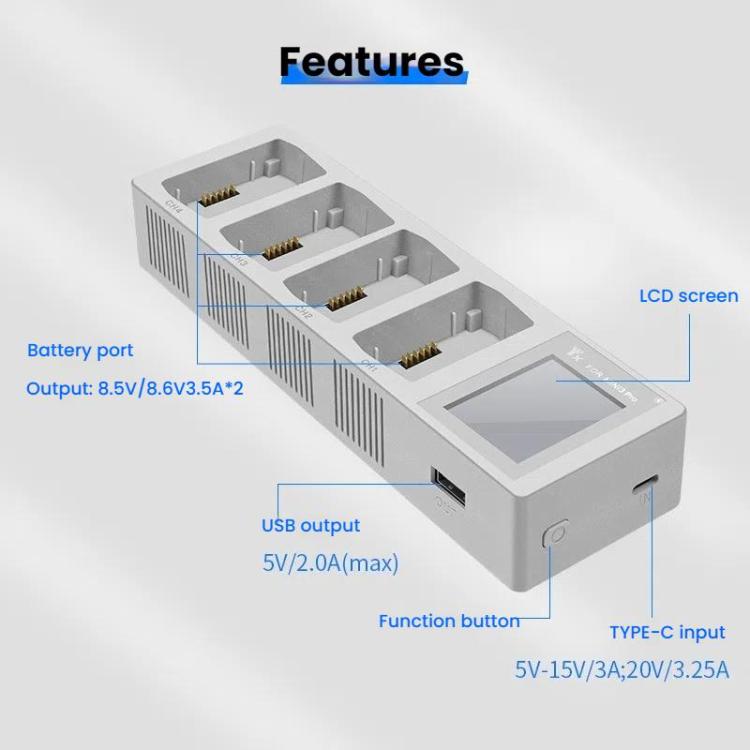 For DJI Mini 4 Pro / Mini 3 Pro / Mini 3 YX Four-Way Color Screen Charger Battery Manager, Mini Four-Way