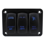 Blue Light Laser Engraved Panel Combination Switch For Car Boat, 3-digit Panel, 2-digit Panel