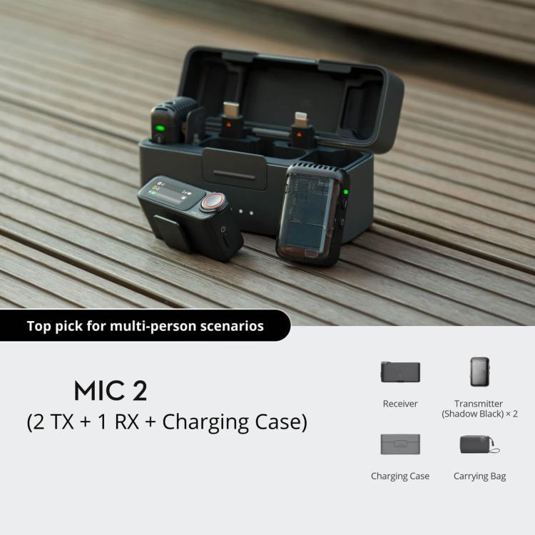 Original 2 TX + 1 RX + Charging Case For DJI Mic 2, 2 TX + 1 RX + Charging Case