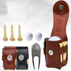 Golf Ball Bag Tee Storage Pouch Portable Cowhide Waist Bag, Black Set, Brown Set, Empty Bag Black, Empty Bag Brown
