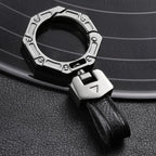 Hallmo Business Zinc Alloy Top-Layer Cowhide Key Chain Car Key Anti-Lost Pendant