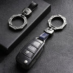 Hallmo Business Zinc Alloy Top-Layer Cowhide Key Chain Car Key Anti-Lost Pendant