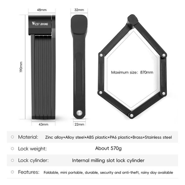 WEST BIKING Bicycle Folding Lock Anti-theft Equipment For Cycling