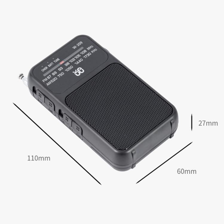 W-209 Mini Portable Rechargeable / Battery Dual-mode Powered Pointer FM Radio with Flashlight