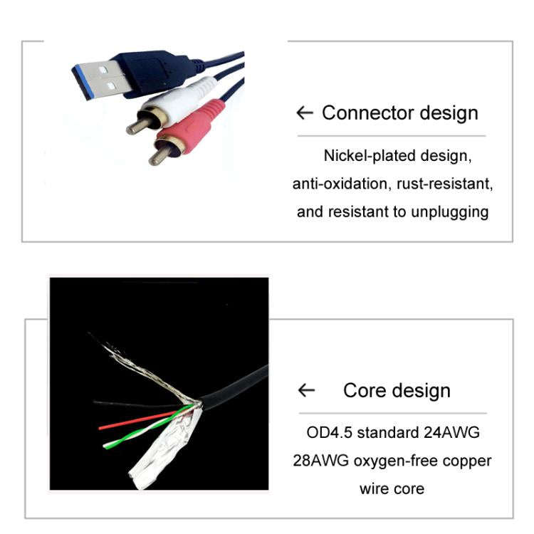 USB3.0+2RCA Car Waterproof Cable Motorcycle Panel Boat Instrumentation Wire, 2m