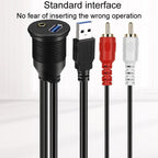 USB3.0+2RCA Car Waterproof Cable Motorcycle Panel Boat Instrumentation Wire, 2m