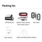 Anytek T3 PRO 2 inch 2K HD Night Vision Car Recorder Hidden Car Camera Front & Rear Dual Recording, T3 PRO