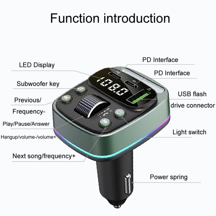Car Voltage Display Fast Charger Subwoofer MP3 Bluetooth Player, GZ08