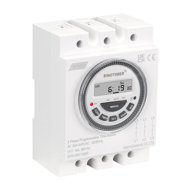 SINOTIMER TM619-380V 16A 3 Phase Timer Switch 7-Day Programmable Minimum Interval 1 Minute, TM619