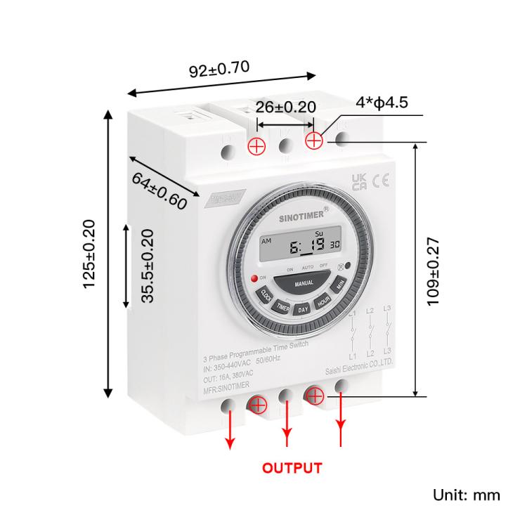 SINOTIMER TM619-380V 16A 3 Phase Timer Switch 7-Day Programmable Minimum Interval 1 Minute, TM619