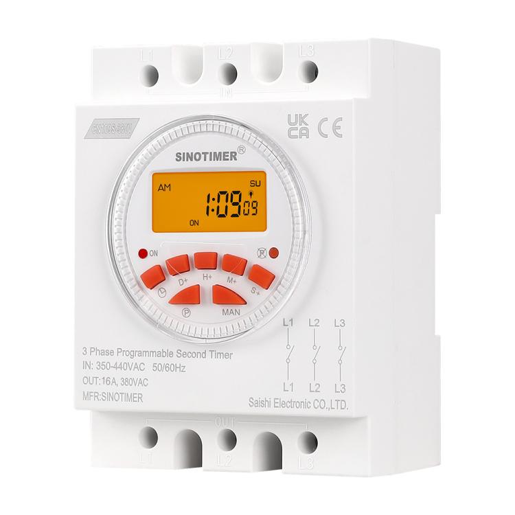 SINOTIMER CN109S-380V 16A  3 Phase Timer Switch 7-Day Programmable Minimum Interval 1s With Backlight, CN109S